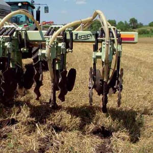 Example of a strip till setup with anhydrous knife and coulters.