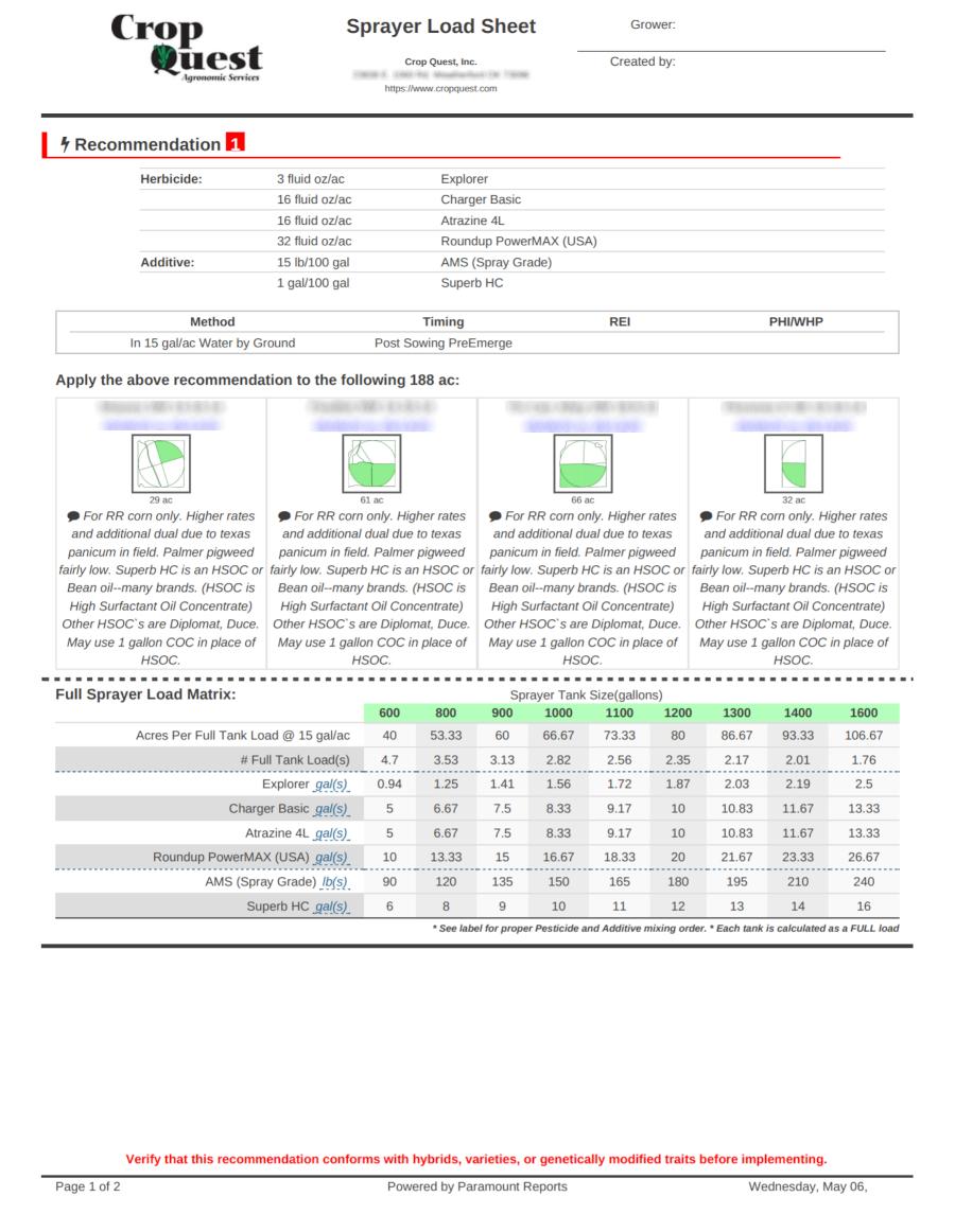 Sprayer load sheets make application easy