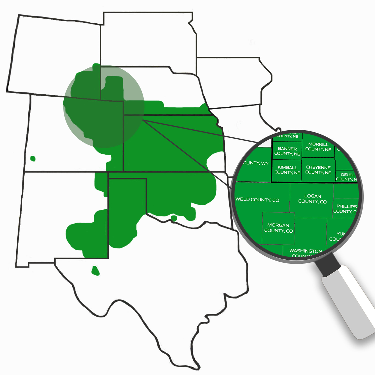 Front Range Division Trade Map Photoshop File Crop Quest Front Range division trade area map highlighting agronomy and crop consulting coverage across northeastern Colorado, southeastern Wyoming, and western Nebraska.