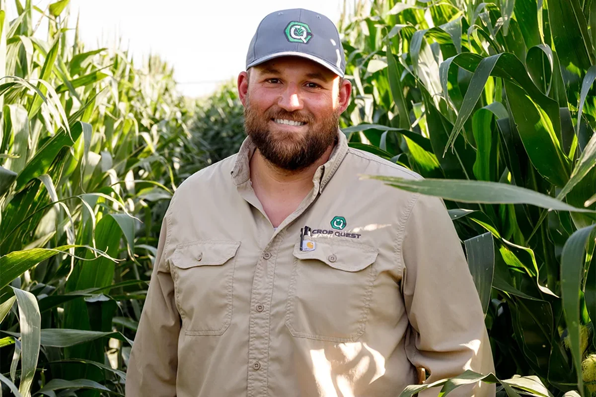agronomist standing in middle of corn field row 2 portrait of crop quest agronomist standing in corn field