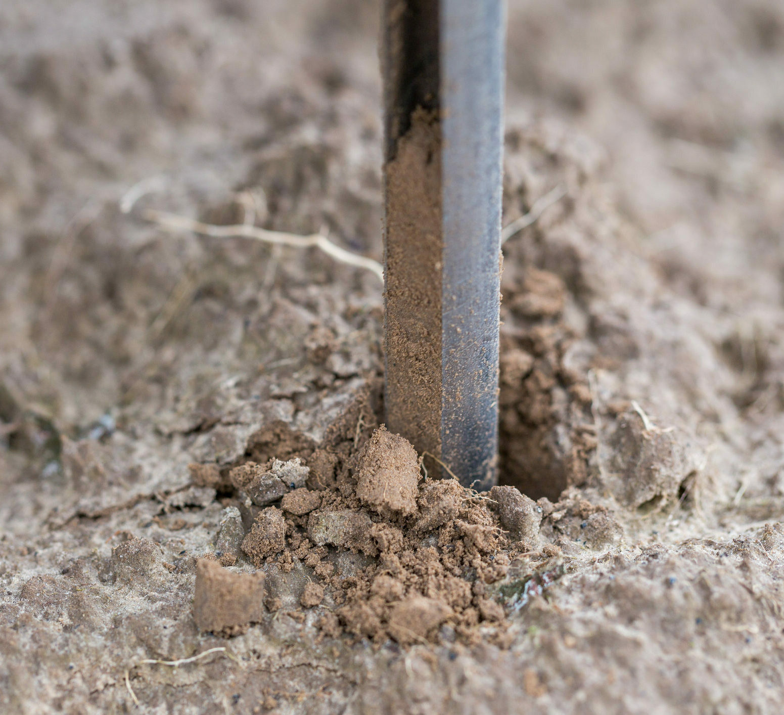 Soil Sampling. Automated probe for soil samples taking sample with soil probe sampler. Environmental protection, organic soil certification, research.